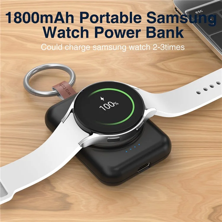 A-03 1800mAh Mini Power Bank per Samsung Galaxy Watch 6 / 5 / 5 Pro / 4 / 3 / Active / Active 2 Caricatore Wireless Portatile - Nero