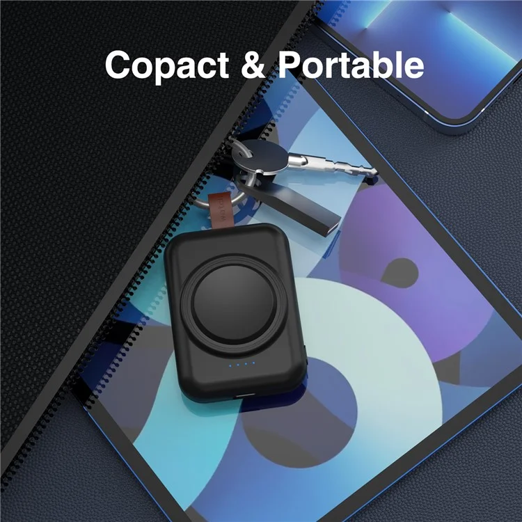 A-03 1800mAh Mini Power Bank per Samsung Galaxy Watch 6 / 5 / 5 Pro / 4 / 3 / Active / Active 2 Caricatore Wireless Portatile - Nero