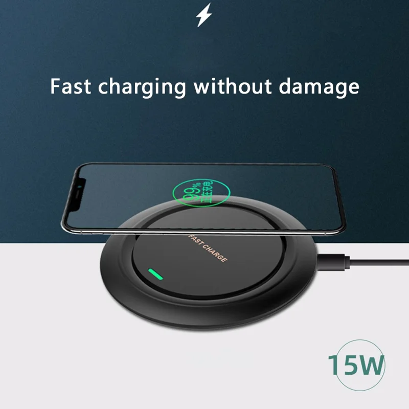 SP-Q18 Mobile Phone Round Wireless Charger Desktop 15W Fast Charging Panel - White
