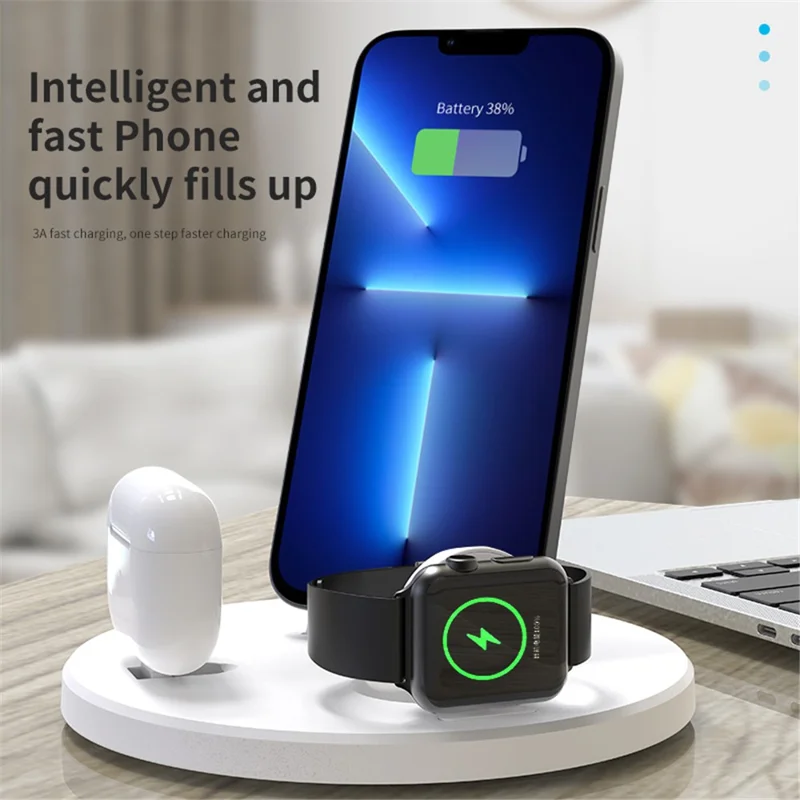 My001 Para Iphone Iwatch AirPods 3-in-1 Carging Stand Smartwatch Wireless Charger Dock - Negro