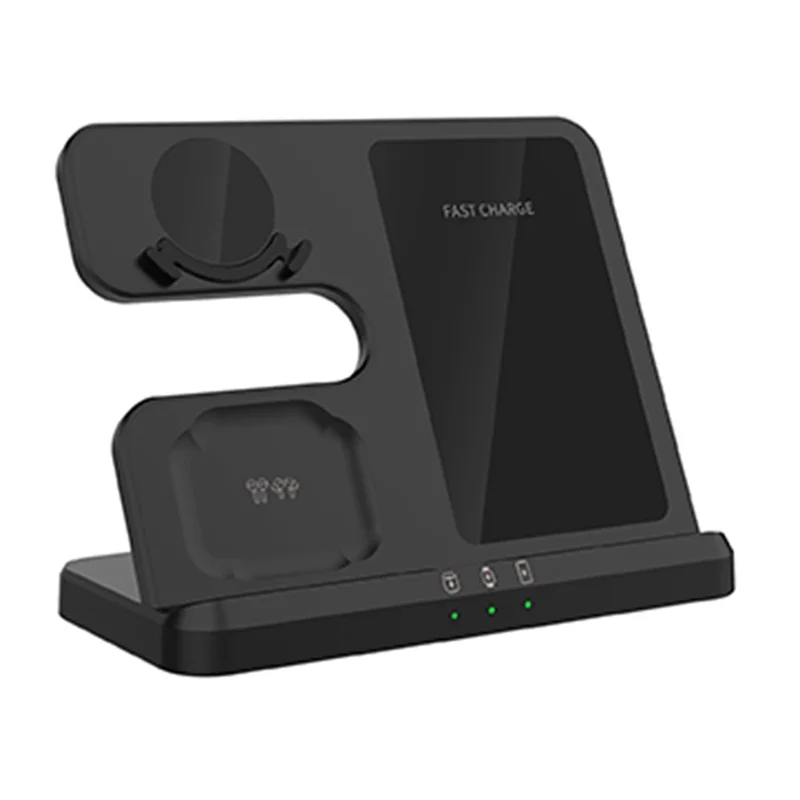 GY-Q10B 3-in-1 Fast Charger Pad Wireless Charging Station for Qi Standard Phone / Samsung Galaxy Watch / Earphone - Black