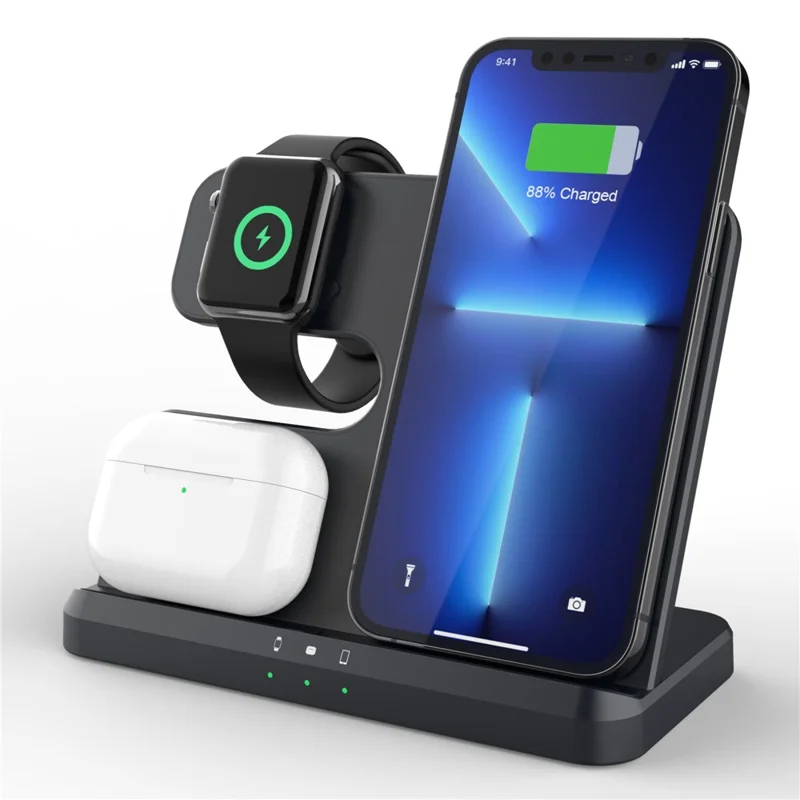 GY-Q10B 3-en-1 Chargeur Fast Pad Wireless Station de Charge Sans Fil Pour le Téléphone Standard qi / Samsung Galaxy Watch / Écouteur - Noir