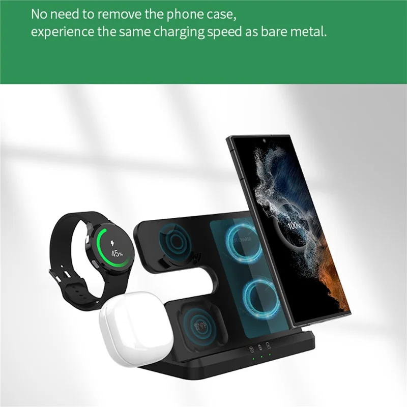 Chargeur rapide 3 en 1 GY-Q10B, station de charge sans fil pour téléphone compatible Qi / Samsung Galaxy Watch / écouteurs - Noir