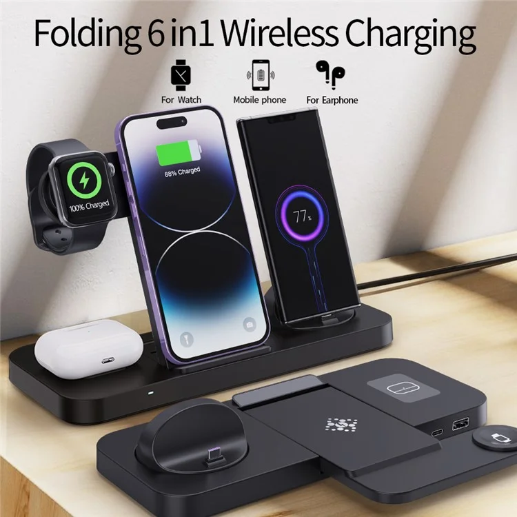B21-A Carregador Wireless 3 em 1 para Celular, Fone de Ouvido e Smartwatch - Preto