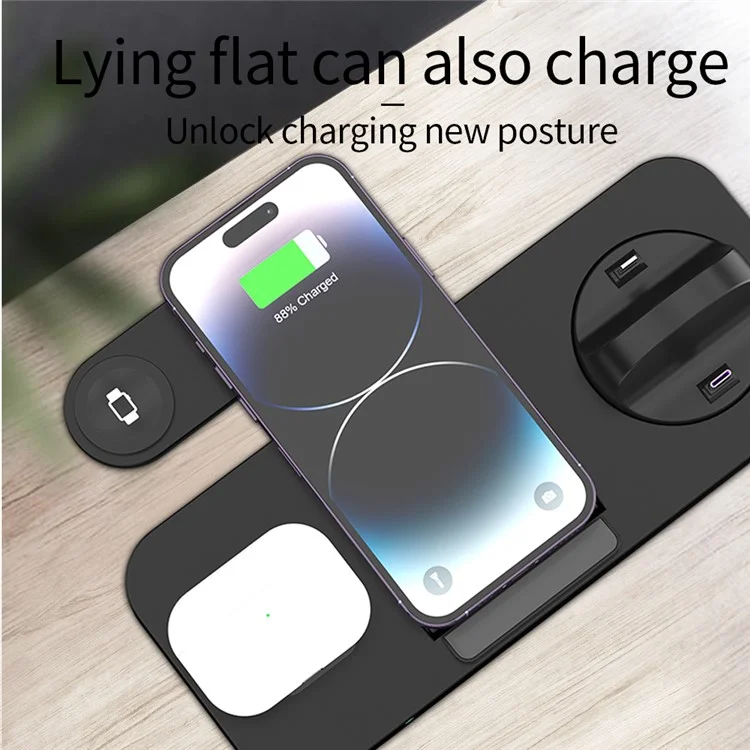 B21-A Carregador Wireless 3 em 1 para Celular, Fone de Ouvido e Smartwatch - Preto