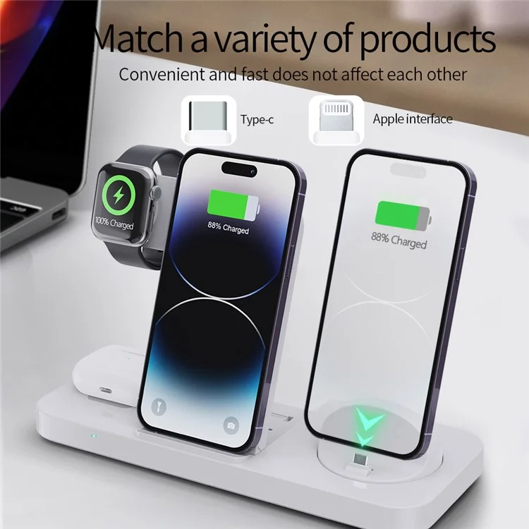 B21-A Carregador Wireless 3 em 1 para Celular, Fone de Ouvido e Smartwatch - Preto
