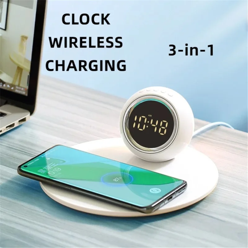 K22T Wireless Charging Station Fast 15W Wireless Charger with Rotating Digital Clock and Night Light - Straw Color