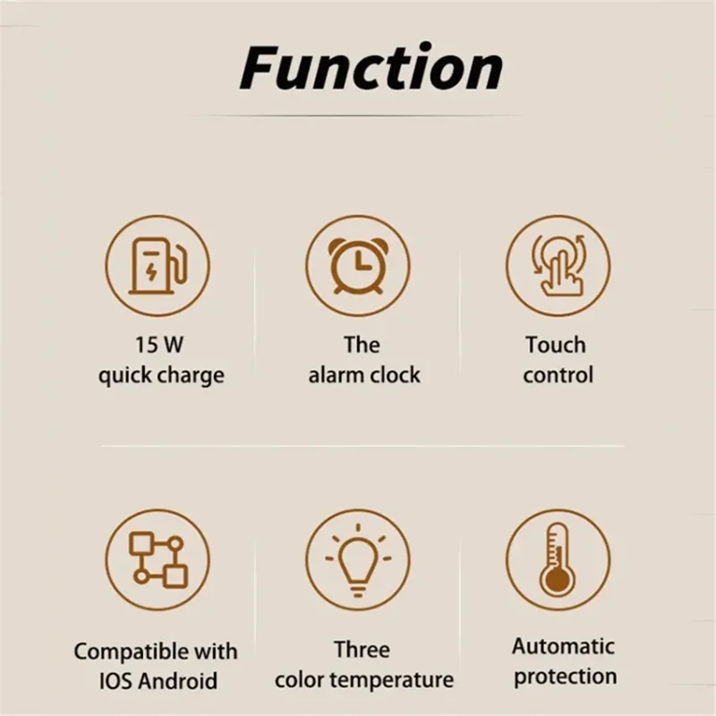 K22T Wireless Charging Station Fast 15W Wireless Charger with Rotating Digital Clock and Night Light - Straw Color