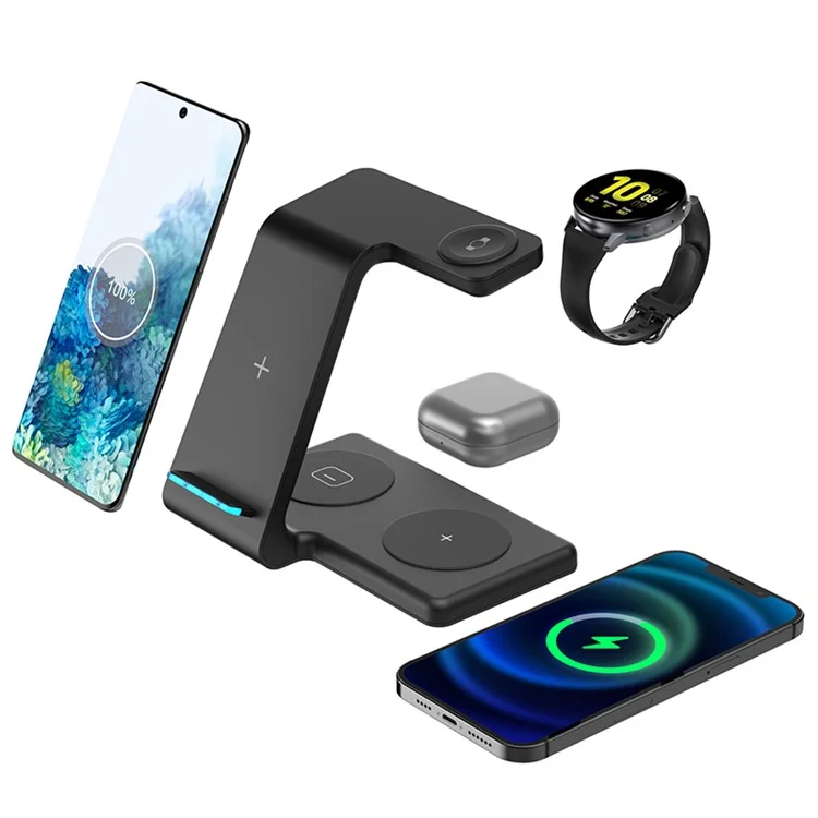 T5 4-in-1 Wireless Charger Compatible with iPhone, Samsung Mobile Phone Watch Cordless Charging Stand - Black