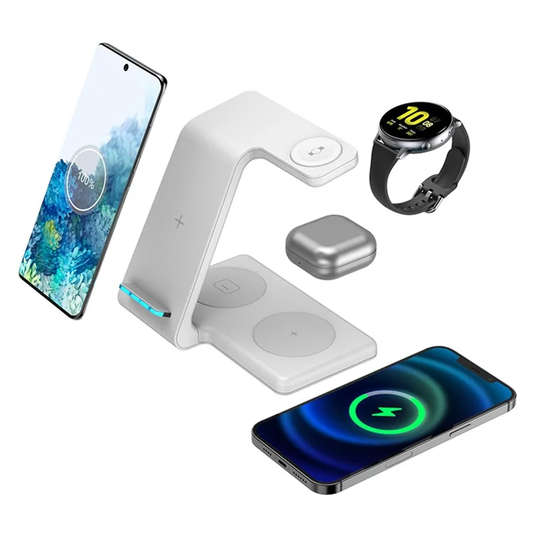 T5 4-in-1 Wireless Charger Compatible with iPhone, Samsung Mobile Phone Watch Cordless Charging Stand - White
