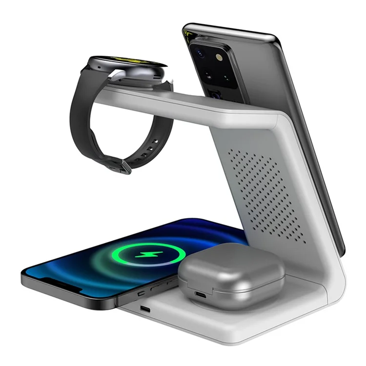 T5 4-in-1 Wireless Charger Compatible with iPhone, Samsung Mobile Phone Watch Cordless Charging Stand - White