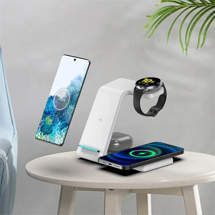 T5 4-in-1 Wireless Charger Compatible with iPhone, Samsung Mobile Phone Watch Cordless Charging Stand - White