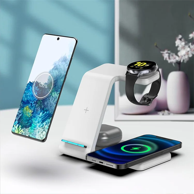 T5 4-in-1 Wireless Charger Compatible with iPhone, Samsung Mobile Phone Watch Cordless Charging Stand - White