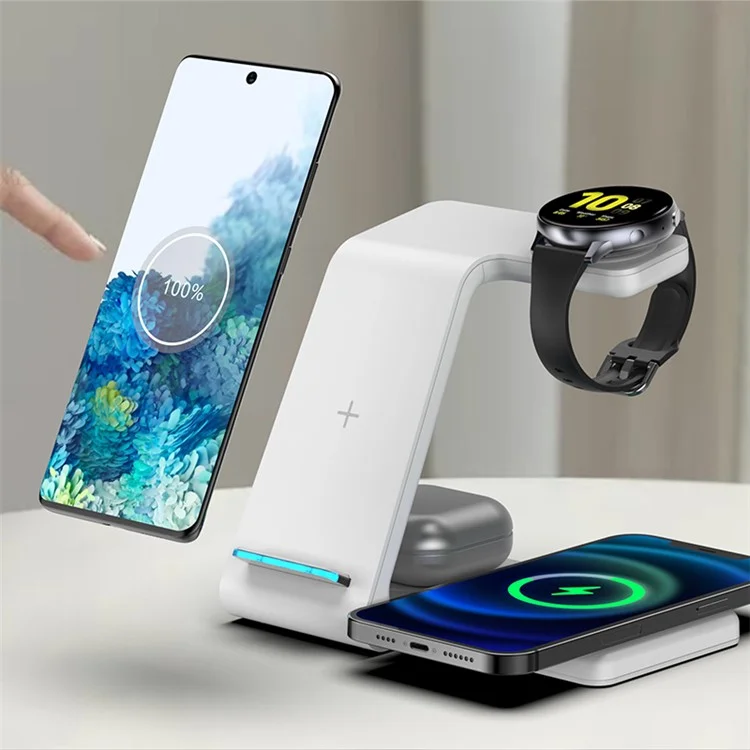 T5 4-in-1 Wireless Charger Compatible with iPhone, Samsung Mobile Phone Watch Cordless Charging Stand - White