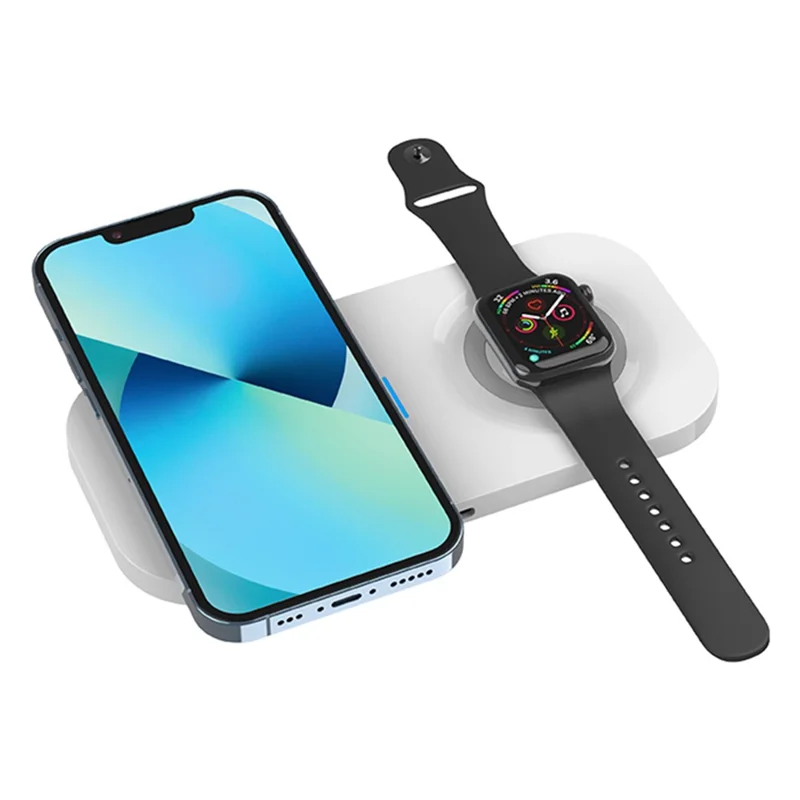 T2A 2-in-1 15W Wireless Charging Station for Apple Watch Series, Mobile Phone Wireless Charger - White