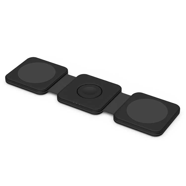 M16 3 em 1 Carregador Sem Fio Magnético de 15W para iPhone, AirPods, iWatch Pad de Carregamento Rápido Dobrável Compatível com MagSafe - Preto