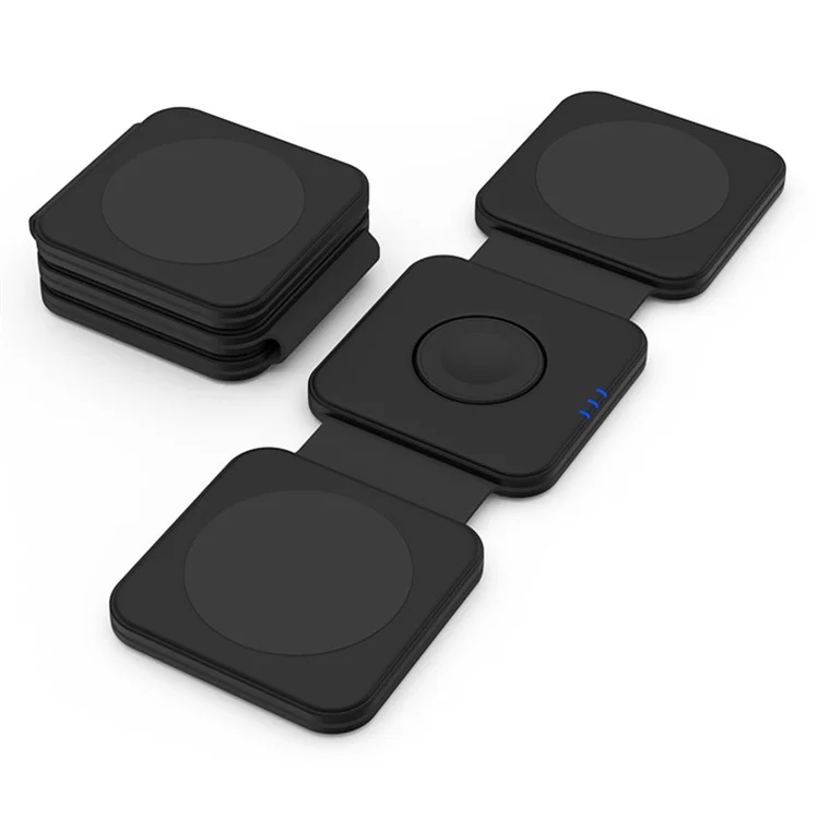 M16 3 em 1 Carregador Sem Fio Magnético de 15W para iPhone, AirPods, iWatch Pad de Carregamento Rápido Dobrável Compatível com MagSafe - Preto