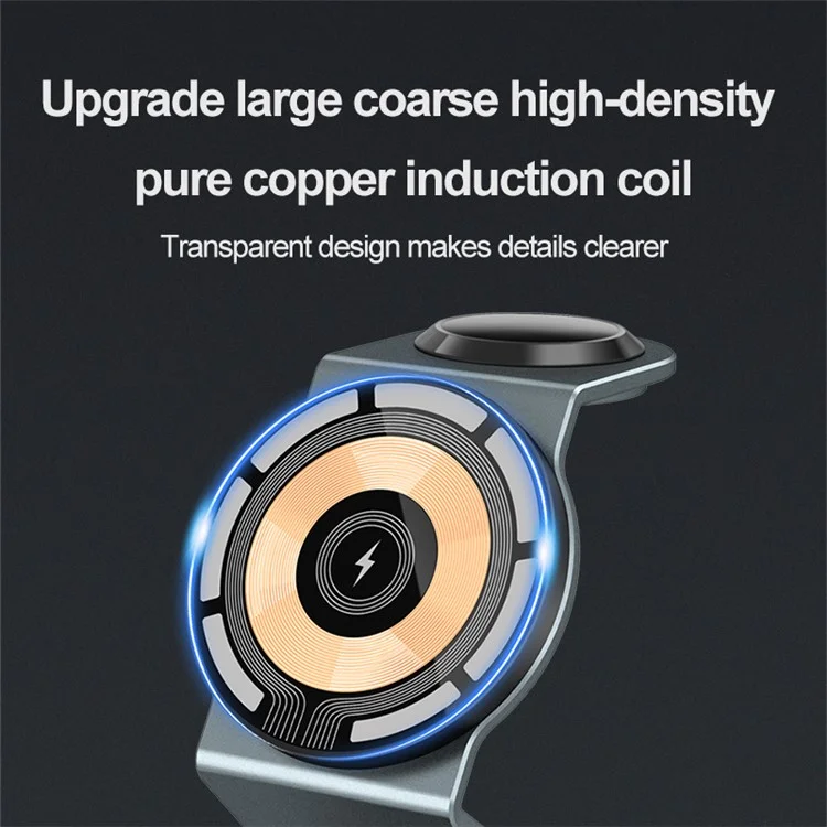 OJD-105 Z-Form Metall-Ladestation für Telefon/Kopfhörer/Uhr 3-in-1 Magnetischer Drahtlosladegerät - Mattiert+Transparent