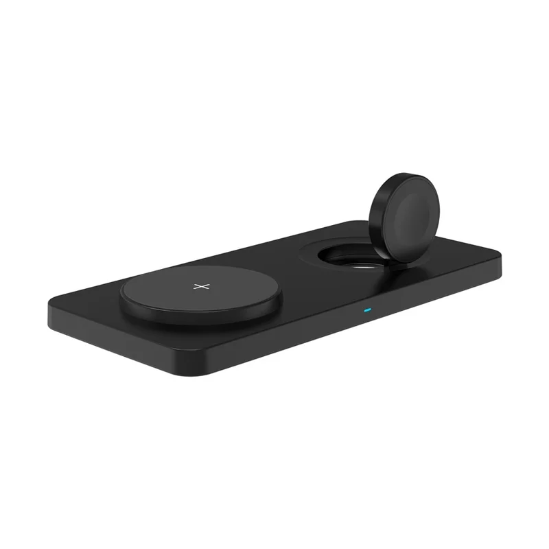 M13 2-in-1 Magnetic Wireless Charger Pad for AirPods / iPhone / Apple Watch (CE / FCC / ROHS / UKCA / IC-ID Certificate) - Black+Black Silicone