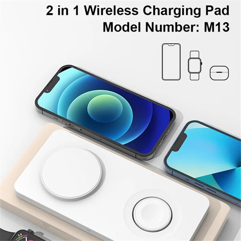 M13 2-in-1 Magnetic Wireless Charger Pad for AirPods / iPhone / Apple Watch (CE / FCC / ROHS / UKCA / IC-ID Certificate) - Black+Black Silicone