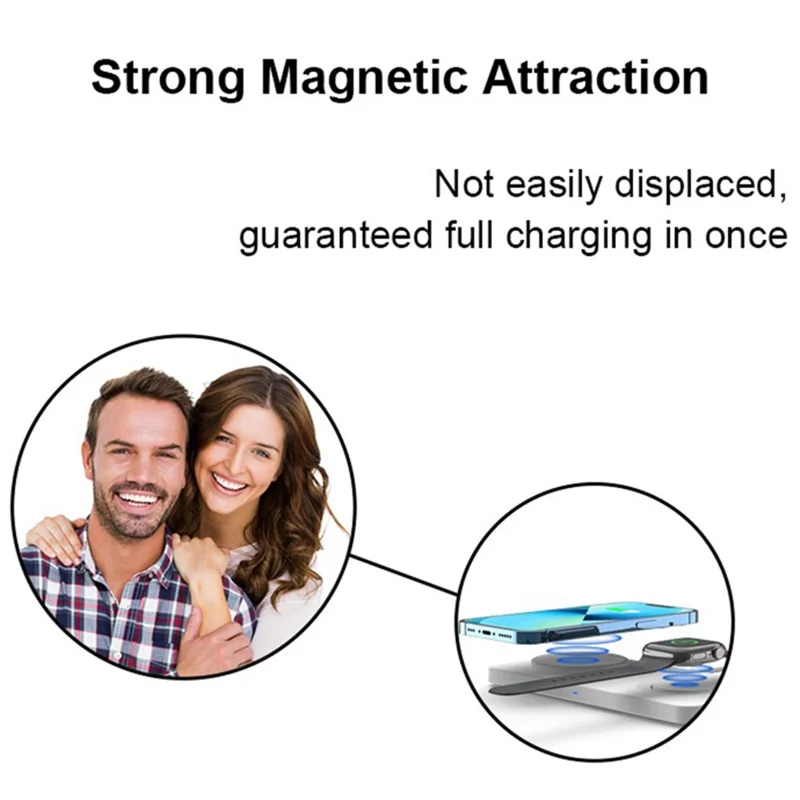 M13 2-in-1 Magnetic Wireless Charger Pad for AirPods / iPhone / Apple Watch (CE / FCC / ROHS / UKCA / IC-ID Certificate) - Black+Black Silicone