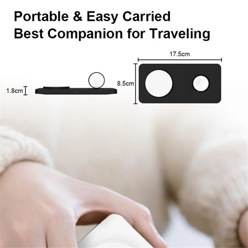 M13 2-in-1 Magnetic Wireless Charger Pad for AirPods / iPhone / Apple Watch (CE / FCC / ROHS / UKCA / IC-ID Certificate) - Black+Black Silicone