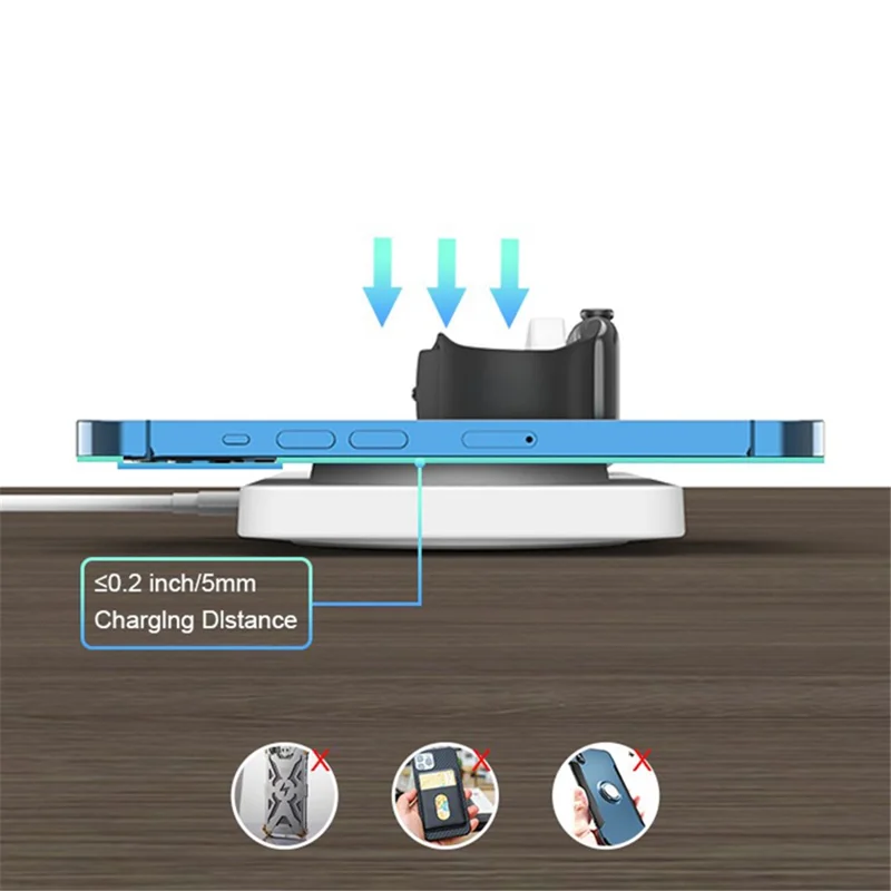 M13 2-in-1 Magnetic Wireless Charger Pad for AirPods / iPhone / Apple Watch (CE / FCC / ROHS / UKCA / IC-ID Certificate) - Black+Black Silicone