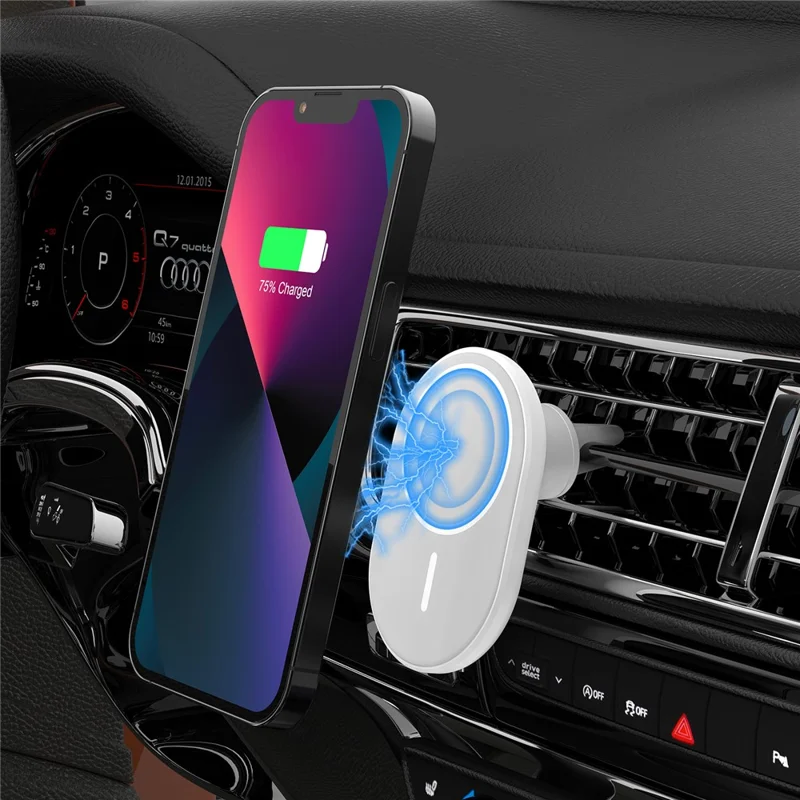 M12 Wireless Car Charger Magnetic Air Vent Clip Mobile Phone Holder (FCC / CE / ROHS / UKCA / IC-ID Certificate) - White