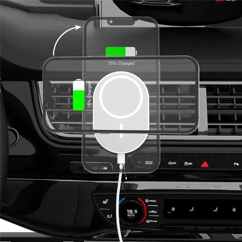 M12 Wireless Car Charger Magnetic Air Vent Clip Mobile Phone Holder (FCC / CE / ROHS / UKCA / IC-ID Certificate) - White