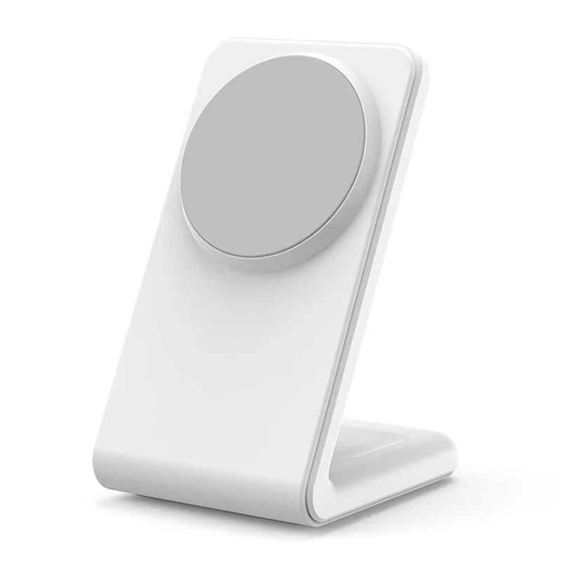 M2A 2-in-1 Magnetic Wireless Charger Vertical Charging Stand for AirPods Pro / iPhone (CE / FCC / ROHS / UKCA Certificate) - White+Grey Silicone