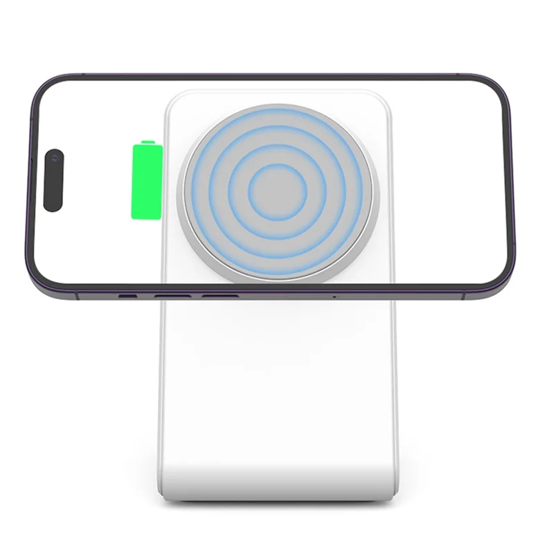 M2A 2-in-1 Magnetic Wireless Charger Vertical Charging Stand for AirPods Pro / iPhone (CE / FCC / ROHS / UKCA Certificate) - White+Grey Silicone