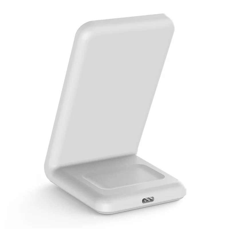M2A 2-in-1 Magnetic Wireless Charger Vertical Charging Stand for AirPods Pro / iPhone (CE / FCC / ROHS / UKCA Certificate) - White+Grey Silicone