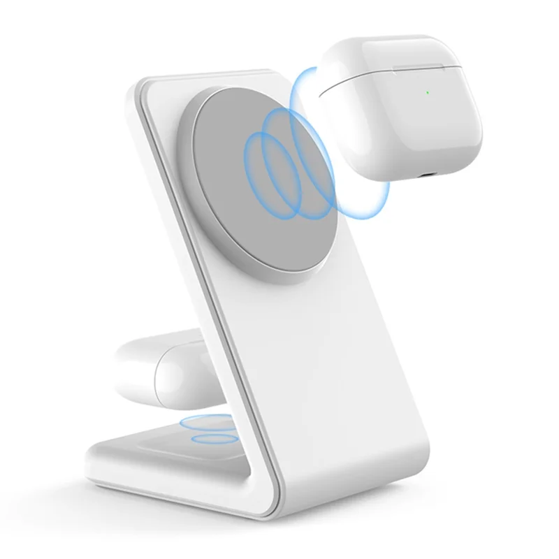M2A 2-in-1 Magnetic Wireless Charger Vertical Charging Stand for AirPods Pro / iPhone (CE / FCC / ROHS / UKCA Certificate) - White+Grey Silicone