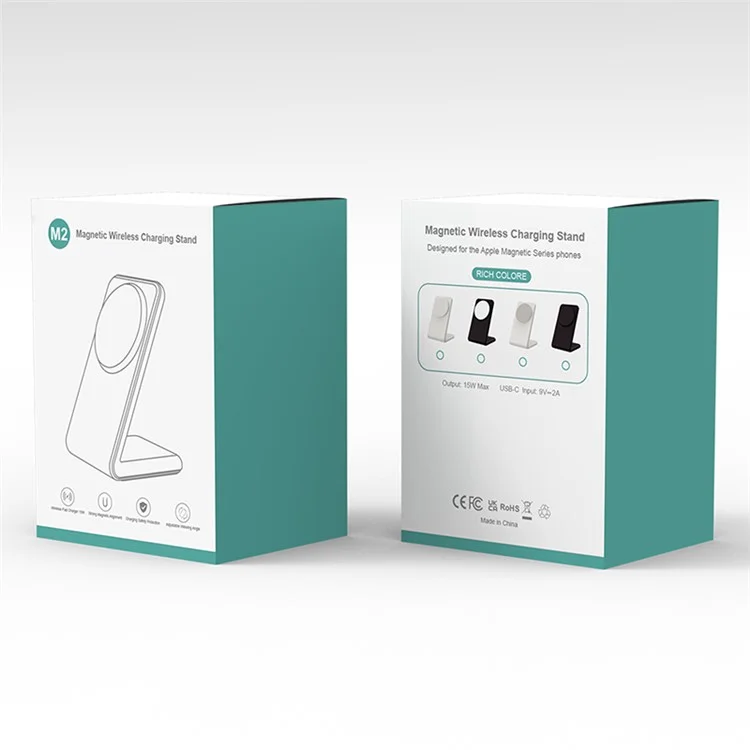 M2 15W Wireless Charging Stand for iPhone 12 / 13 / 14 / 15 Series Magnetic Wireless Charger (CE FCC ROHS UKCA) - White