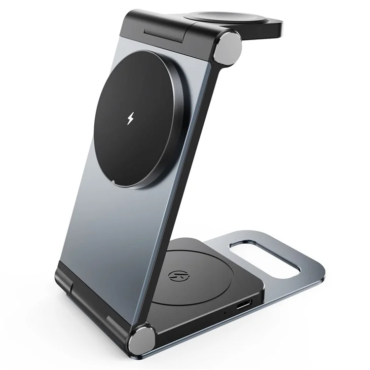 IFORCE T9 Faltbares 3-in-1 Desktop 15W Kabelloses Ladegerät für Mobiltelefon, Kopfhörer, Uhrenladegerät - Dunkelgrau