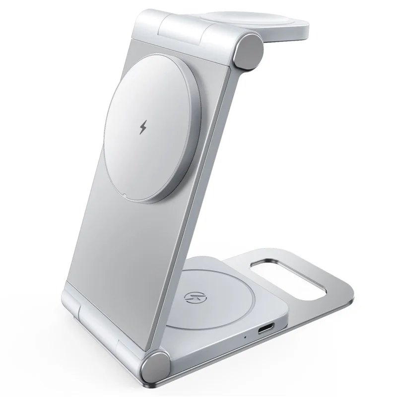 IFORCE T9 Folding 3-in-1 Desktop 15W Wireless Charger for Cell Phone, Headset, Watch Charging Stand - White