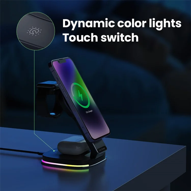 201 3-in-1 Folding Magnetic Wireless Charger Dock for iPhone / iWatch / AirPods - Black