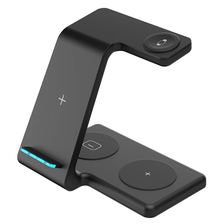 Carregador de mesa sem fio 4 em 1 para telefone / fones de ouvido / relógio inteligente (Qi / CE / FCC / ROHS / UKCA / Certificado PSE) - Preto