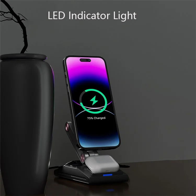 F2 3 in 1 Wireless Charging Station Foldable Magnetic Charger Stand for Phone / Earbuds / Watch - Pink