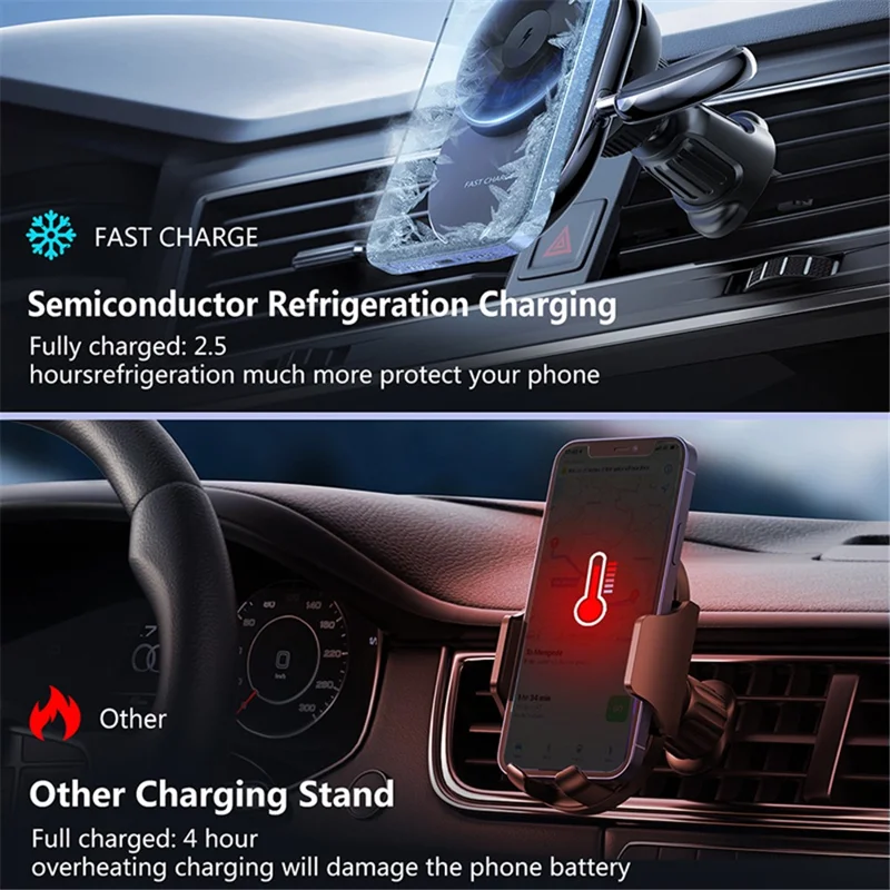 S17 Car Air Outlet Semiconductor Cooling Magnetic Wireless Charger for Apple Watch / iPhone 12-15