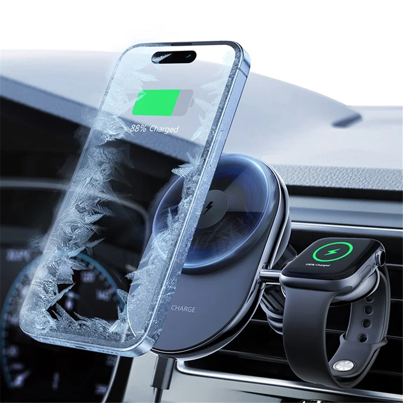 S17 Car Air Outlet Semiconductor Cooling Magnetic Wireless Charger for Apple Watch / iPhone 12-15