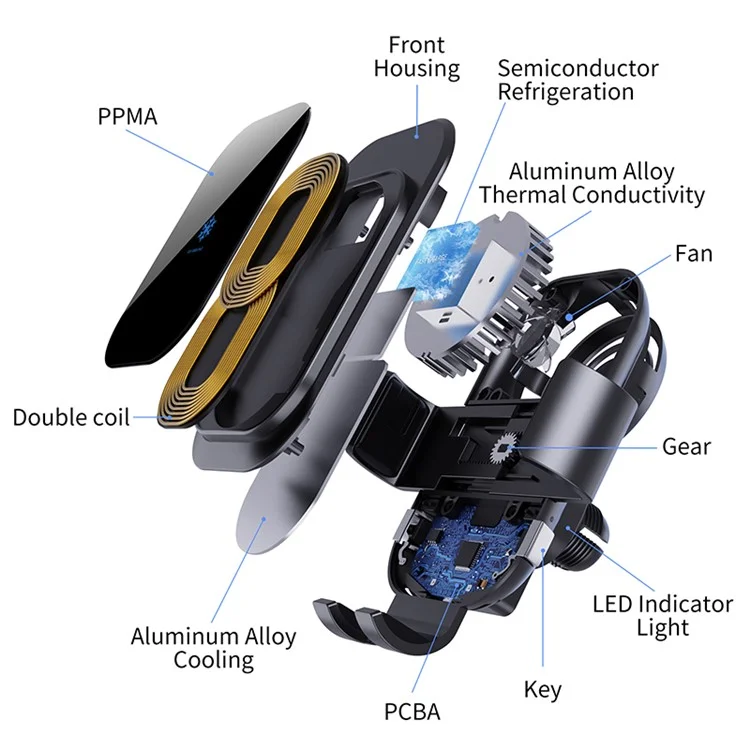 Z100A Semiconductor Cooling Dual Coil Car Wireless Charger für iPhone 15 / Samsung Galaxy Z Flip