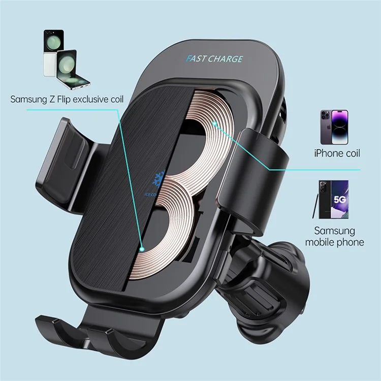 Z100A Semiconductor Cooling Dual Coil Car Wireless Charger für iPhone 15 / Samsung Galaxy Z Flip