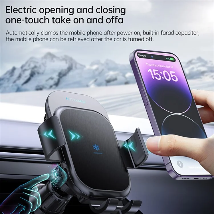 Z100A Semiconductor Cooling Dual Coil Car Wireless Charger für iPhone 15 / Samsung Galaxy Z Flip