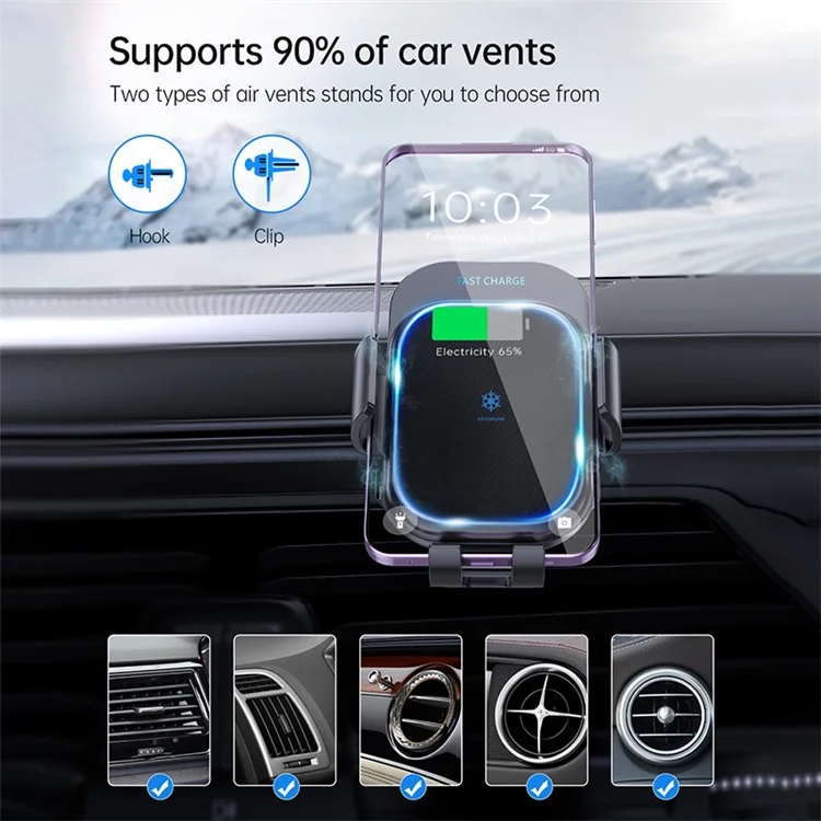 Z100A Semiconductor Cooling Dual Coil Car Wireless Charger für iPhone 15 / Samsung Galaxy Z Flip