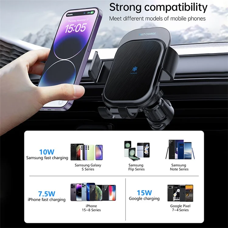 Z100A Semiconductor Cooling Dual Coil Car Wireless Charger für iPhone 15 / Samsung Galaxy Z Flip