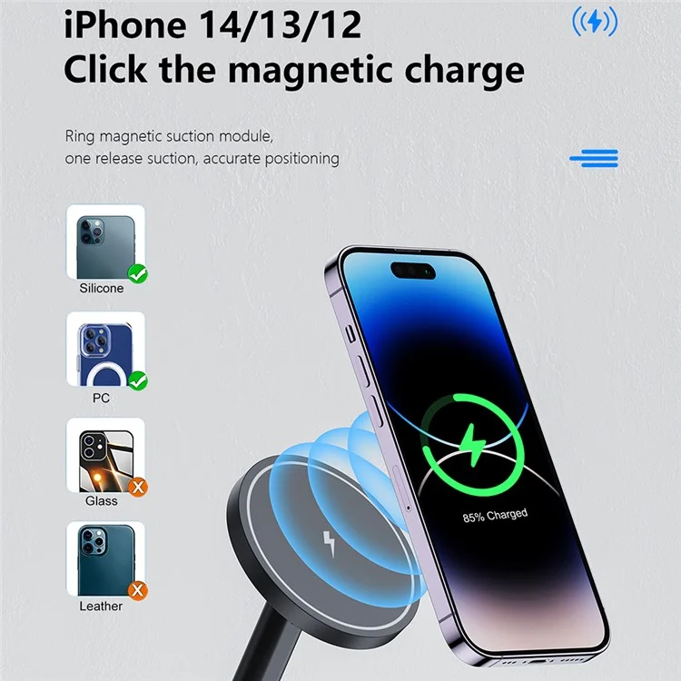 W14 3-in-1 magnetisches kabelloses Ladegerät für iPhone 12-15 Serie, iWatch, AirPods Ladestation