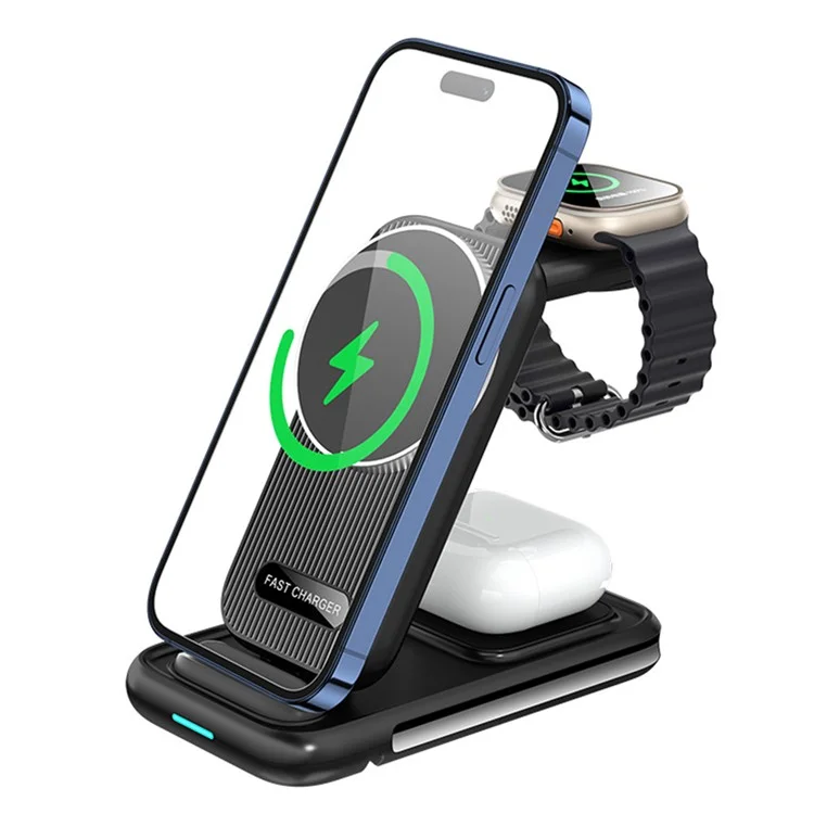 HS-V2 15W Caricabatterie Wireless Pieghevole Magnetico per Telefono Cellulare / Auricolari / Smartwatch - Nero