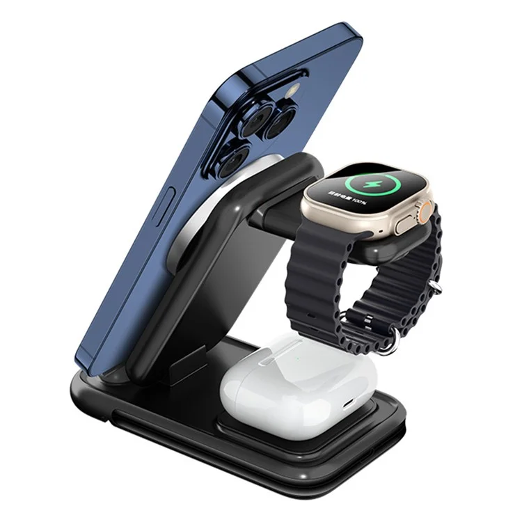 HS-V2 15W Caricabatterie Wireless Pieghevole Magnetico per Telefono Cellulare / Auricolari / Smartwatch - Nero