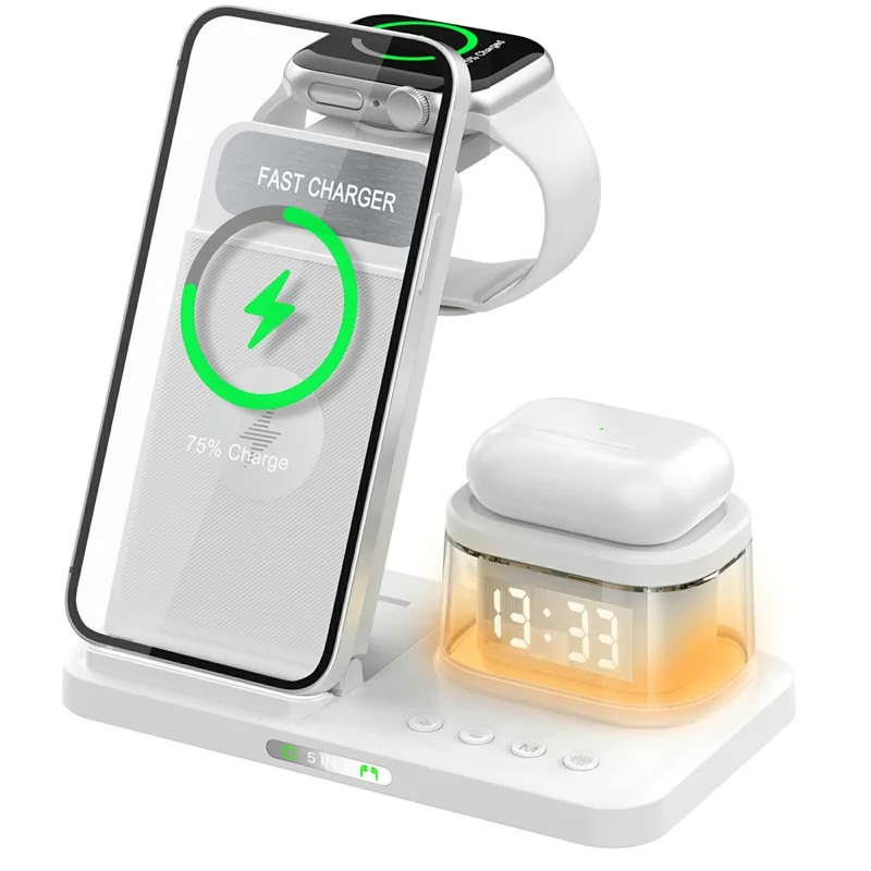 HYY-H33 5 in 1 15W Wireless Charger Folding Charging Station with Night Light - White